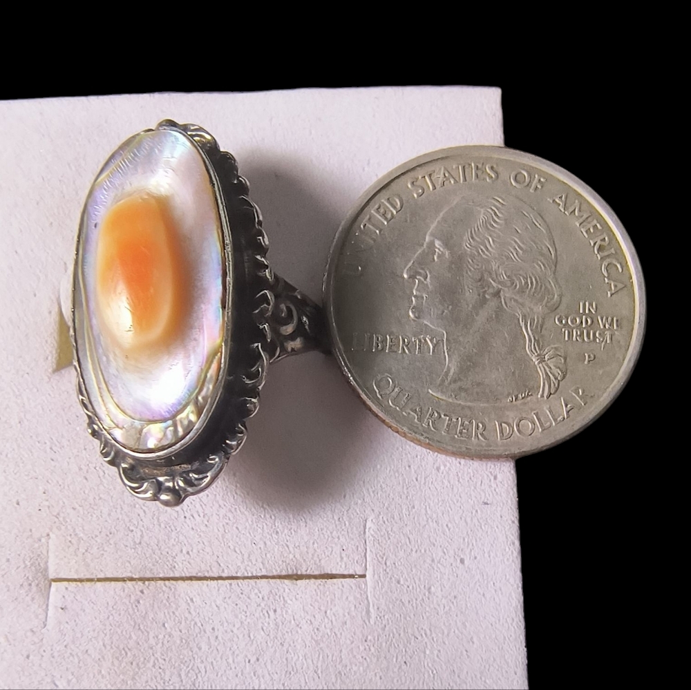 Vintage Abalone MOP Shell Blister Pearl Elongated Ring - Picture 5 of 10